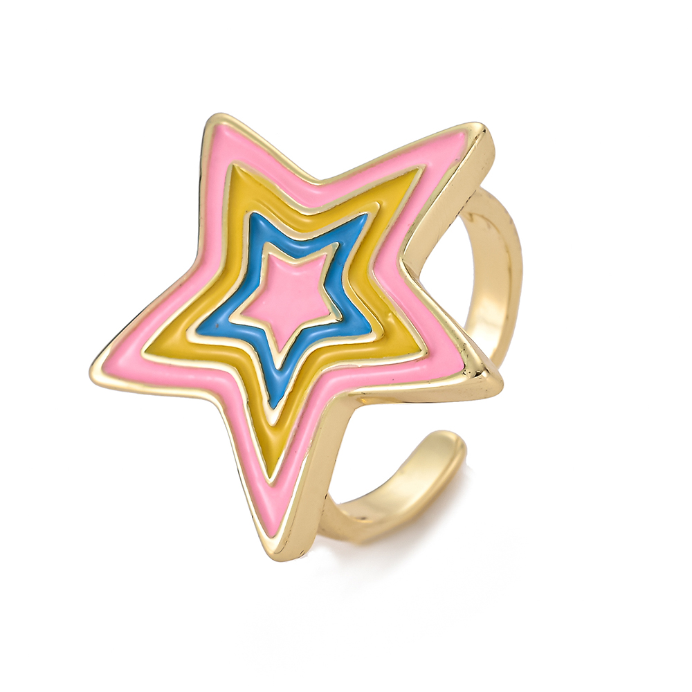 Rainbow Enamel Druipend Olie Ster Hart Ringen Voor Vrouwen Koper Goud Kleur Zirconia Punk Ringen Trendy Sieraden Verstelbare: 1