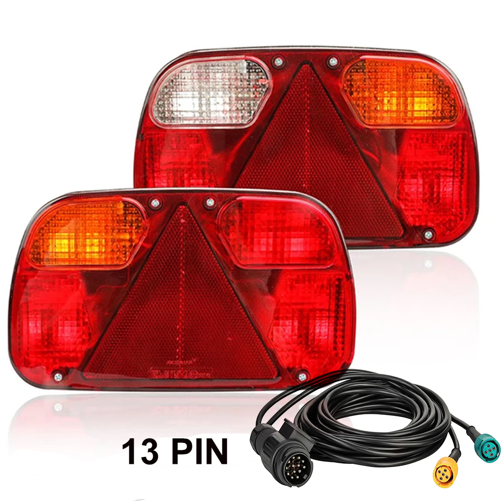 1 Juego de luz trasera de camión y coche de 12V, luz antiniebla de freno, lámpara de señal, Cable de 5,5 m, enchufe de 13 pines, 5 funciones, remolque, caravana y camión