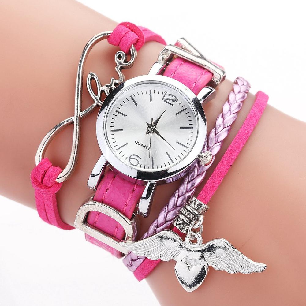 Duoya brand ure til kvinder luksus sølv hjerte vedhæng læderbælte kvarts ur damer armbåndsur armbånd zegarek damski: Rose