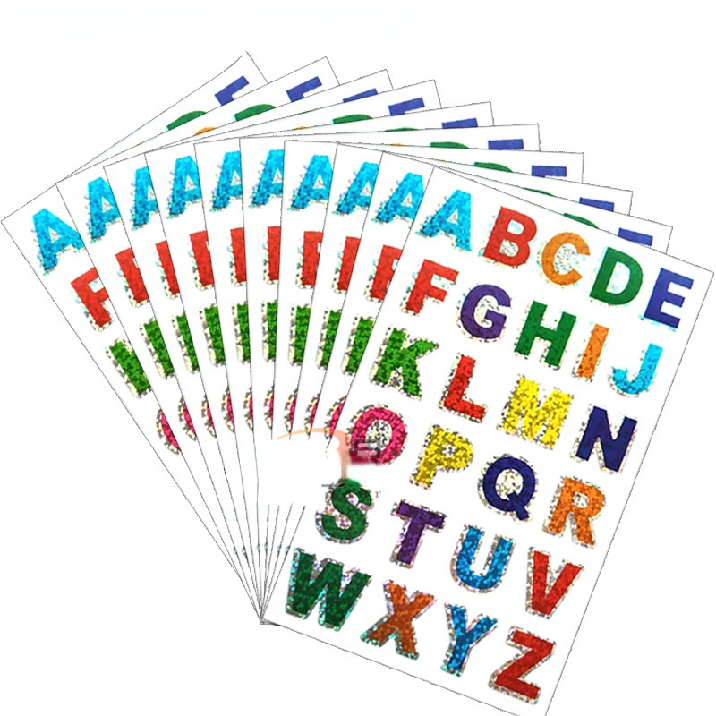 10 Sheets Glitter Letter Stickers Self-Adhesive Alphabet Stickers for Scrapbooking or Embellishment Alphabet Letters Name Card: large  letter