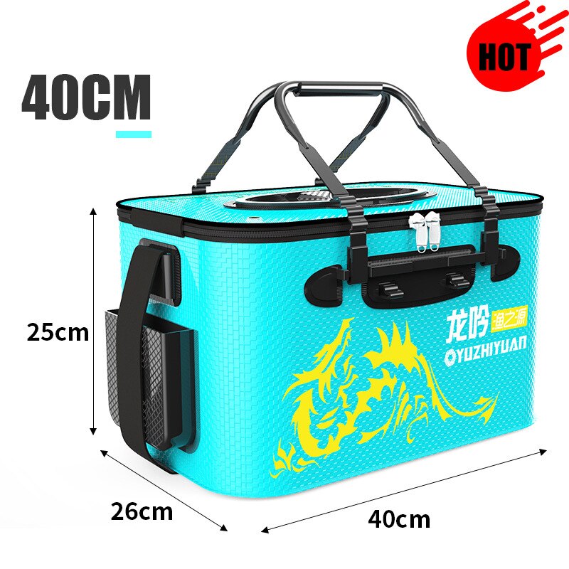 Portable Fishing Bucket Bag EVA Fishbox Handle Folding Outdoor Water Box Live Fish Bucket Thicken Fishing Tank Fishing Gear Bag: Blue 40CM 01