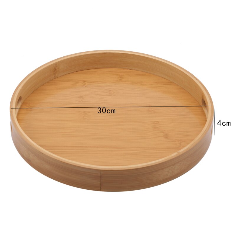 Bandeja redonda de madera de bambú para servir, accesorio para el hogar, bandejas para cena, barra de té, desayuno, contenedor de comida, bandeja de almacenamiento con asa: M