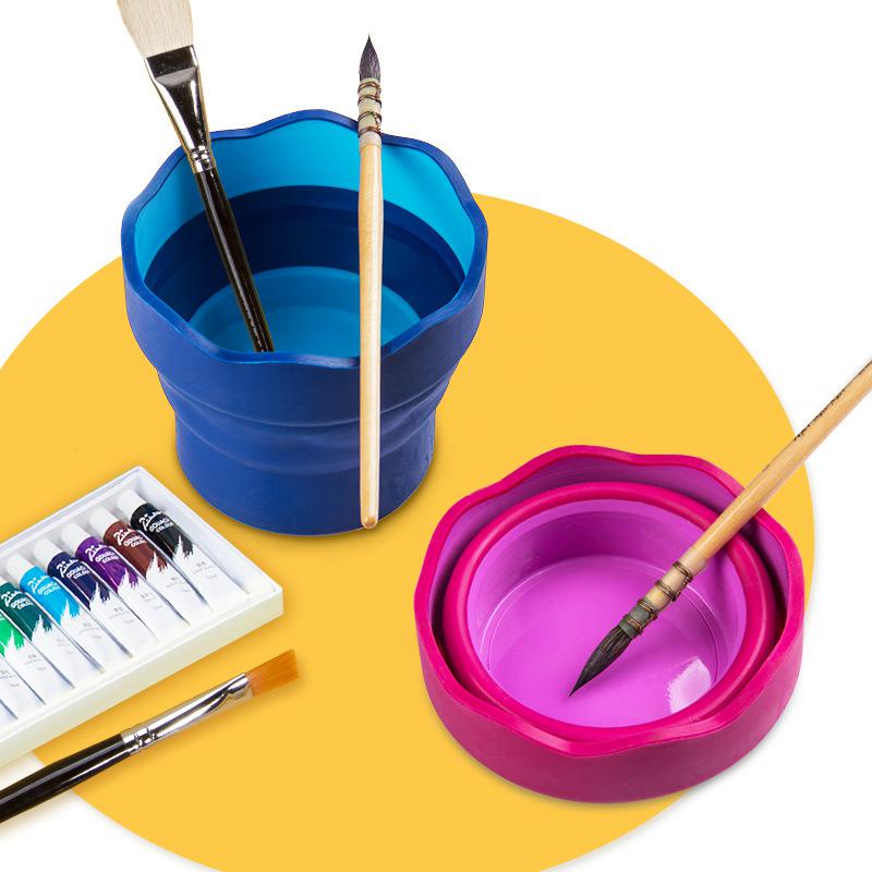 Scalable Paint Brushes Washing Barrel Watercolor Pen Wash Pen Holder Portable Water Cup Bucket Painting Art Supplies