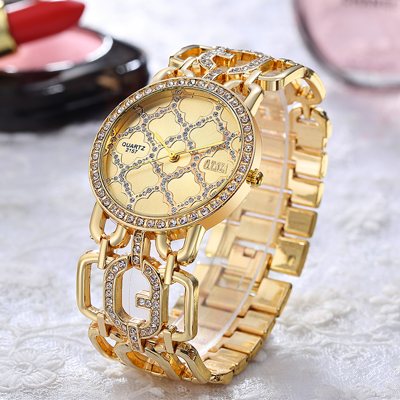 Luxe O. t. ZEE Rose Gold Plated Armband Horloges Vrouwen Dames Crystal Dress Quartz Horloges Relogio Feminino 2157