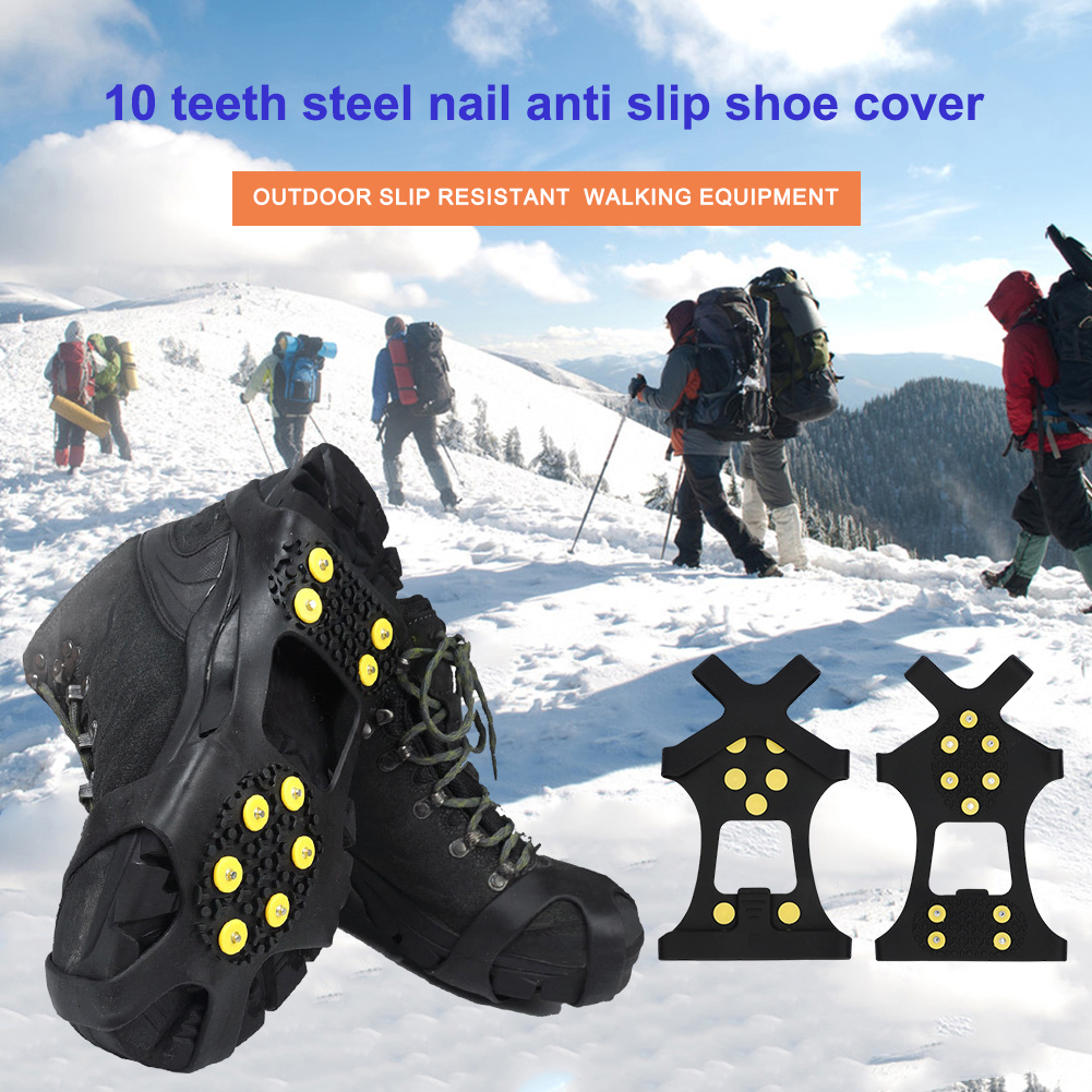 10 Studs Snow Ice Claw Anti-Slip Snow Ice Thermo Plastic Elastomer Climbing Shoes Spikes Grips Cleats Over Shoes Covers Crampons