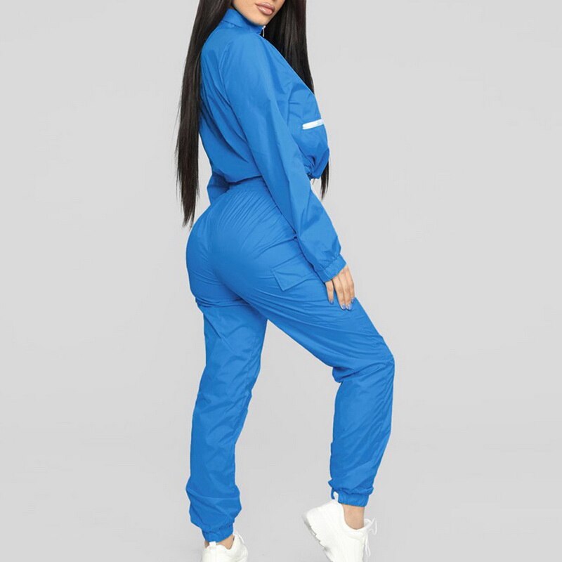CALOFE Reflective Two Piece Set Drawstring Crop Top and Pants Hip Hop Club Festival Outfit Tracksuit Joggers Suit Sportswear