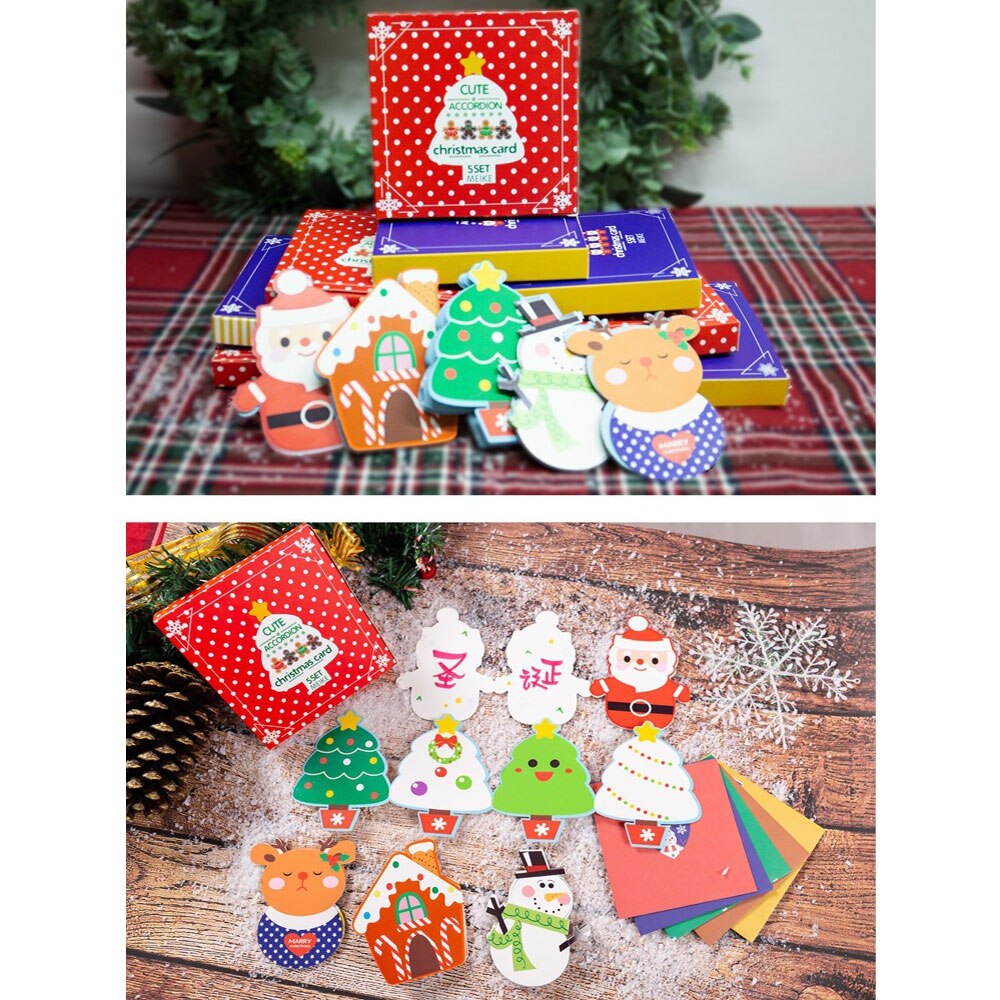 Mini Santa Claus Merry Christmas Tree Paper Greeting Postcards Wishes Craft DIY Kids Festival Greetings Cards
