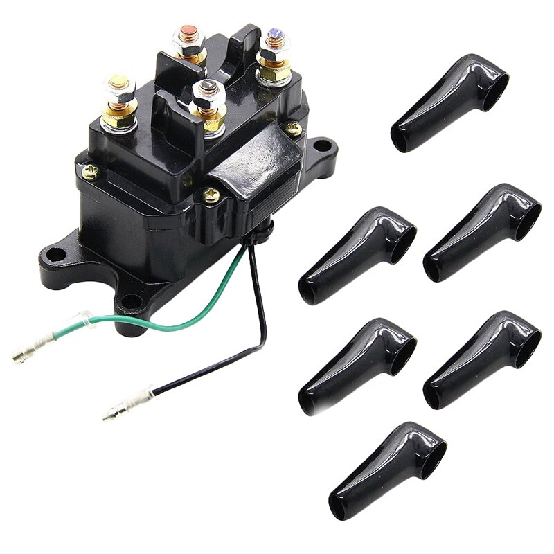 Winch Solenoid 12V 250A Relay Contactor with 6Pcs Protecting Caps Suitable for ATV UTV 4X4 Vehicles: Default Title