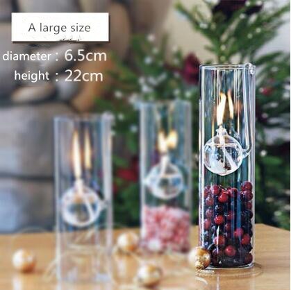 Europæisk lavet romantisk gennemsigtig glas cylindrisk olielampe bryllupsdekoration i stedet for lysestage hjem: En stor størrelse