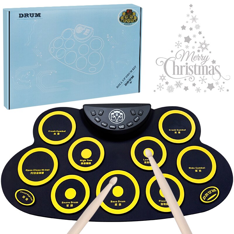 Compact Size USB Roll-Up Silicon Drum Set Digital Electronic Drum Kit 9 Drum Pads with Drumsticks Foot Pedals