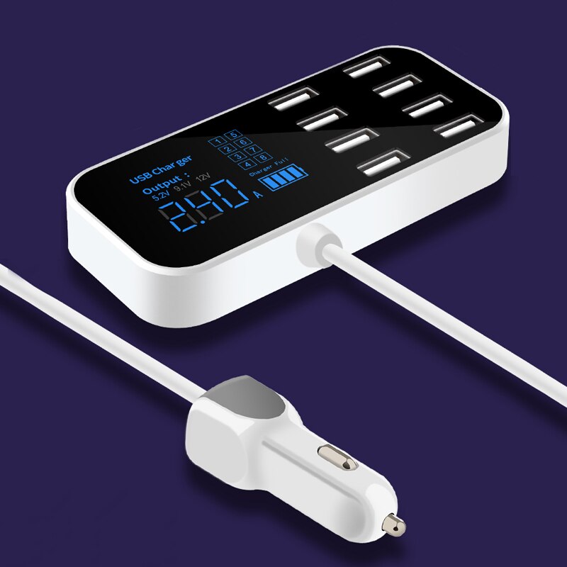 Aixxco 8 Poorten Usb Car Charger Led Digitale Display Snel Opladen Voor Iphone 11 Pro Max Samsung Auto Telefoon Oplader