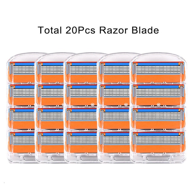 20pcs Shaving Cassettes For Replacement Heads 5 Layers Stainless Steel Razor Blades Straight Razor For Men Manual