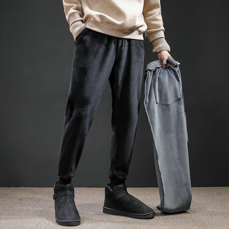 Winter Warm Fleece Jogging Broek Mannen Casual Slim Fit Broek Dikker Lam Fluwelen Joggingbroek Mannelijke Streetwear