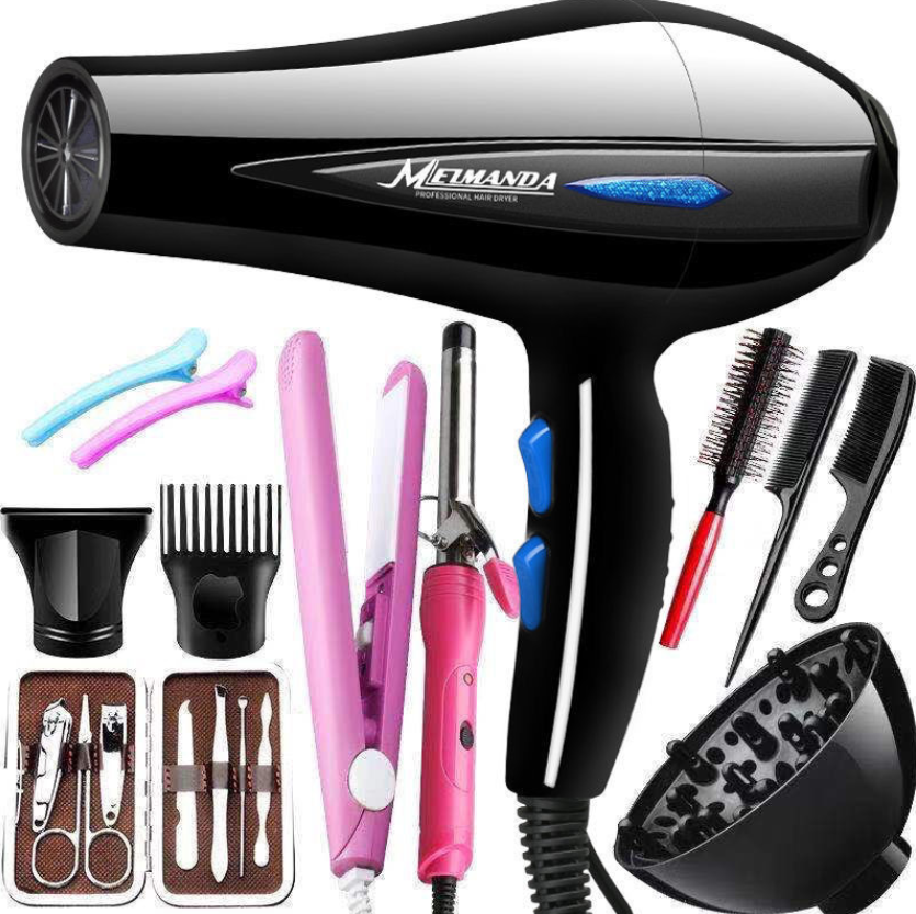 Secador de pelo , 1200W/2200W, engranaje de gran potencia, cepillo secador de pelo para peluquería, herramientas de salón de barbería, ventilador secador de pelo: Azul / Enchufe europeo