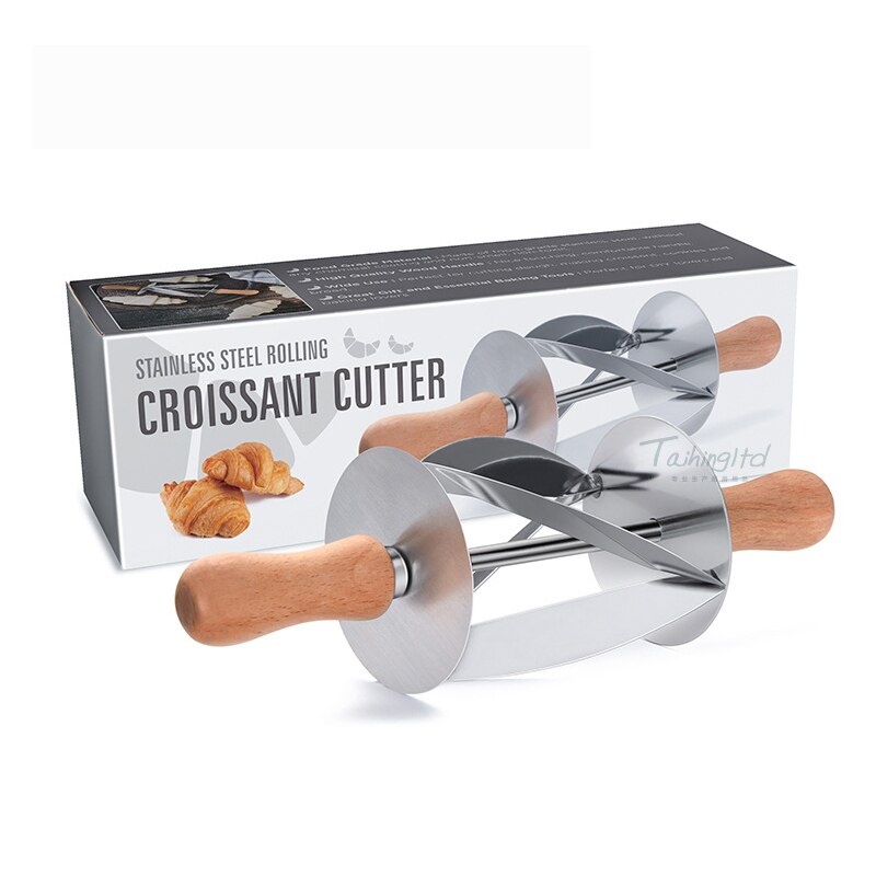 Stainless Steel Bread Wheel Baking Kitchen Knife Hob Croissant Tool Croissant Knife Croissant Cutlery Wooden Handle