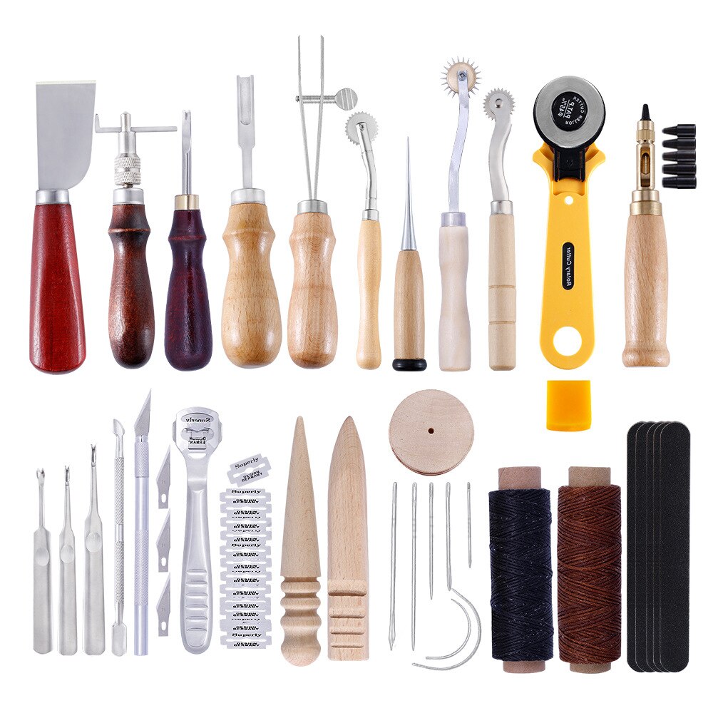 DIY Leather Craft Tools Kit Hand Sewing Stitching Punch Carving Work Saddle Groover Set Accessories