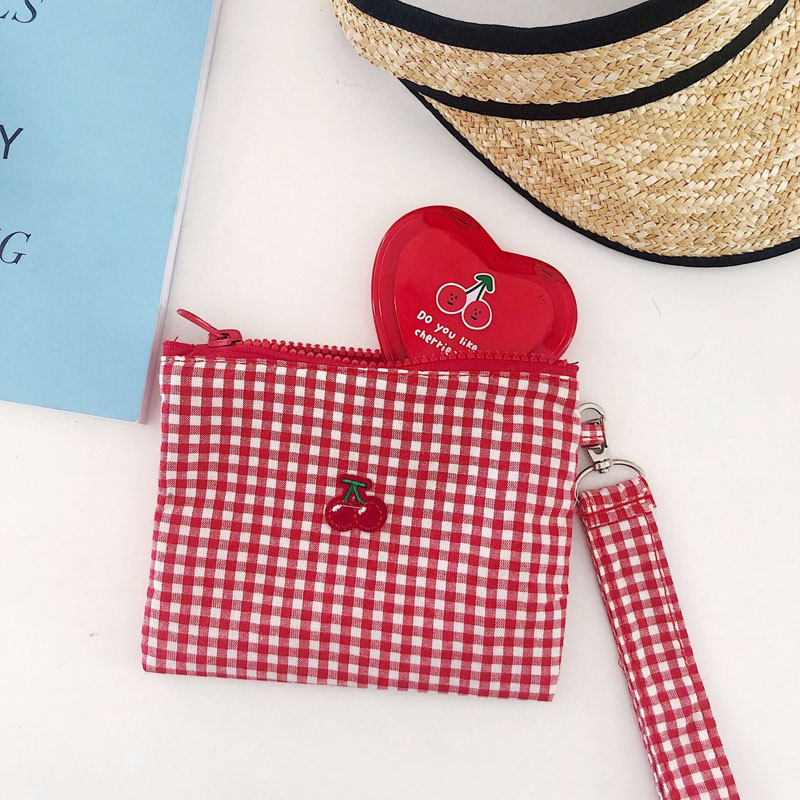 Cherry Rode Plaid Vrouwen Dag Clutch Handtas Meisjes Zoete Rits Envelop Portemonnee Kaarthouder Grote Orgainzer Pouch: Default Title