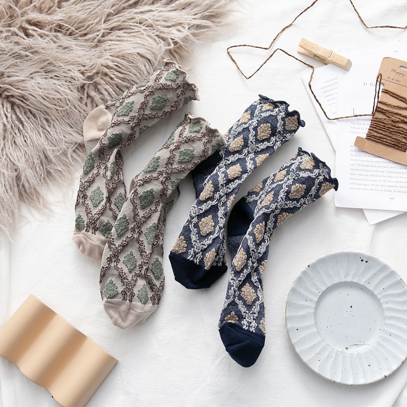 Retro Socks Women Lace Frilly Socks Ruffle Glitter Shiny Casual Harajuku Art Woman Sock Long Trendy skarpety Kawaii Girl