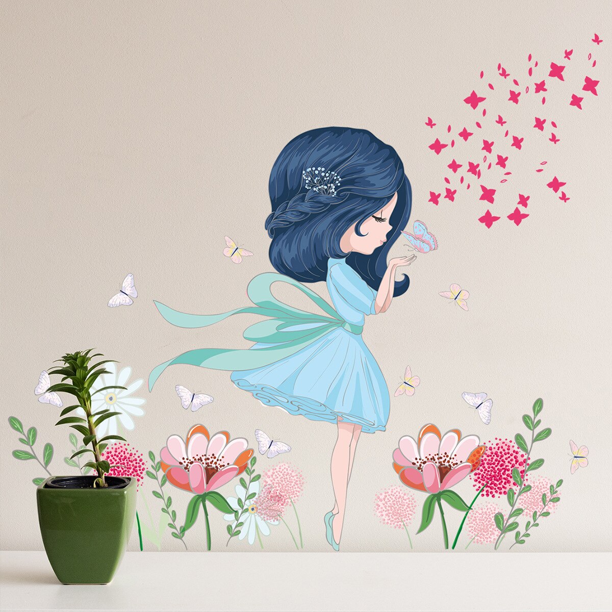 Wall Stickers For Girls DIY Flower Plants Mural Decals for Baby Room Kids Bedroom Girls Stickers Home Decor Child Girl Wallpaper