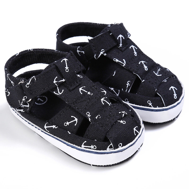 0-18M Girls Print Cool Soft Crib Baby Shoes Newborn Infant Summer Casual Sandal Shoes Boys First Walker: black / 7-12 Months