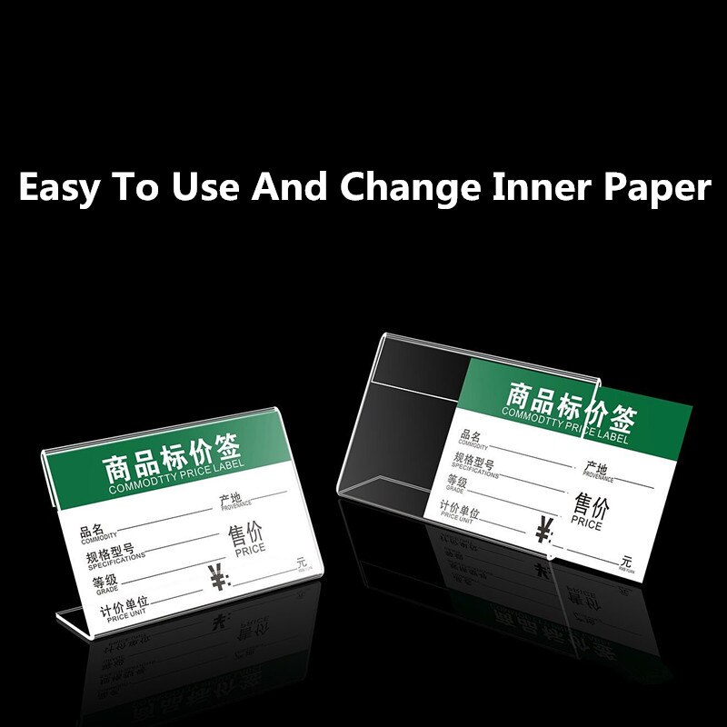 10pcs 7*10cm Acrylic Clear Plastic Desk Sign Label Stand L Shape Table Card Price Tag Holders Frame Label Tag Paper Display