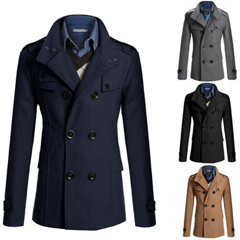 Wollen Jassen Mannen Winter Warme Wollen Jas Mens Zelf Teelt Effen Kleur Stand Kraag Double Breasted Jas overjas