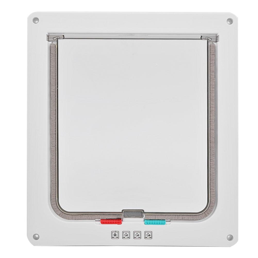 Lockable Pets Plastic Gate Doors 4 Way Dog Cat Security Flap Kitten Puppy Interactive Door for Household Cat Dog Decor: White / XL