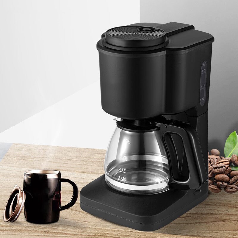 Cafetera de goteo de 6 tazas con jarra de vidrio y filtro reutilizable, color negro