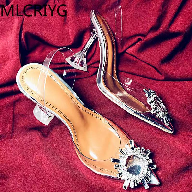 Zomer transparante sandalen dames hoge hakken bling glitter kristal schoenen vrouwelijke feest club jurk schoenen