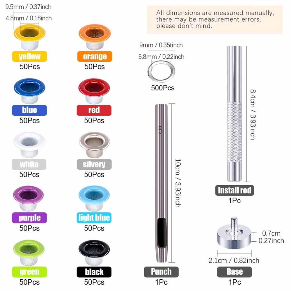 500 Sets Grommet Kit,Grommet Setting Tool Metal Eyelets Set with Install Tool Kit in Storage Box ,Leather Crafts DIY Projects