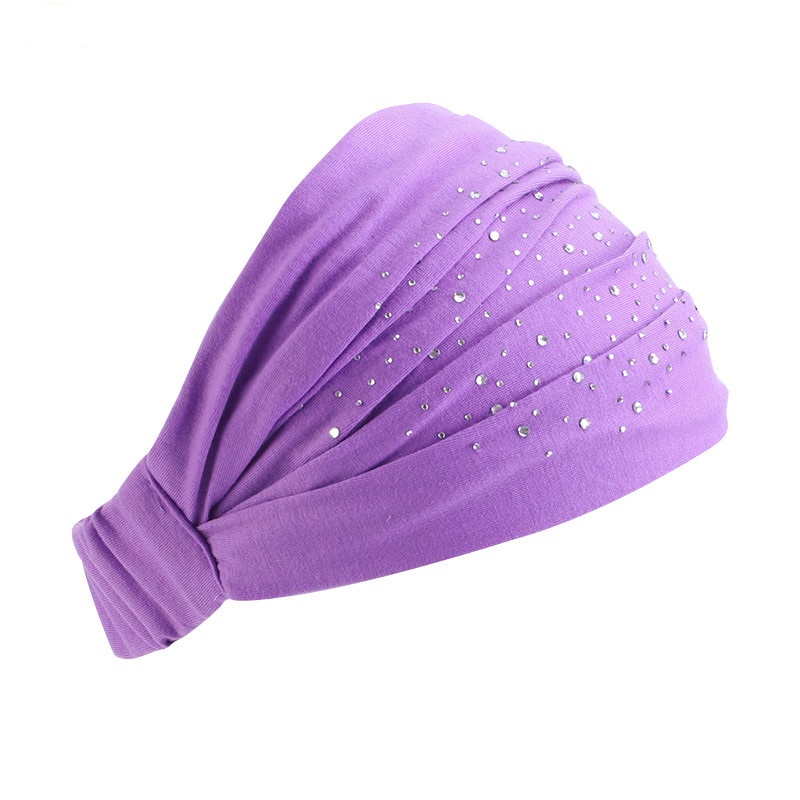 Hårbånd med faste rhinsten, brede elastiske hårbånd, brede strækbare hårbånd til kvinder, hovedbeklædning, hovedbind, turban, hovedbeklædning: Lys lilla