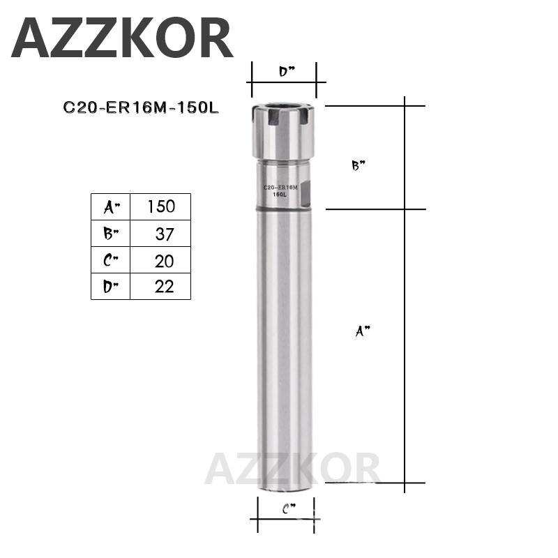 Straight Shank Handle Engraving Clamp Extension Collet Type M Chuck Holder Rod Tools Elongation ER8 ER11 ER1620 Milling System: C20-ER16M-150L