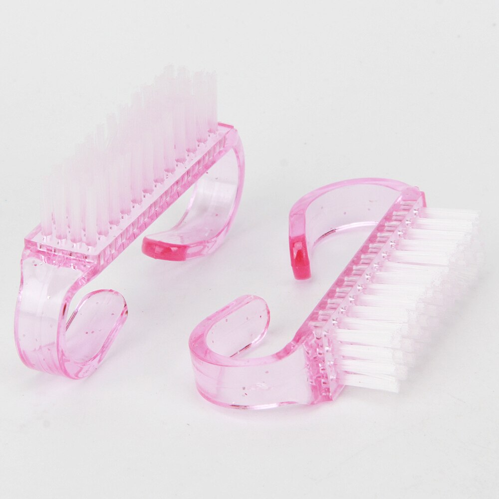 10 stk/parti plast nial rengøringsbørste fjern støv akryl uv gel negle kunst vask manicure tilbehør værktøj skønhedspleje børste: Lyserød