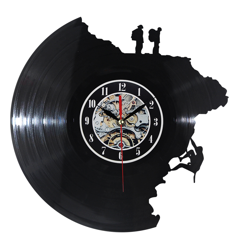 Large Decorative Wall Clocks Vinyl Record Clock Climbing Shape 3D Acrylic Art Watch Antique Style Quartz Clock Mechanism Needle