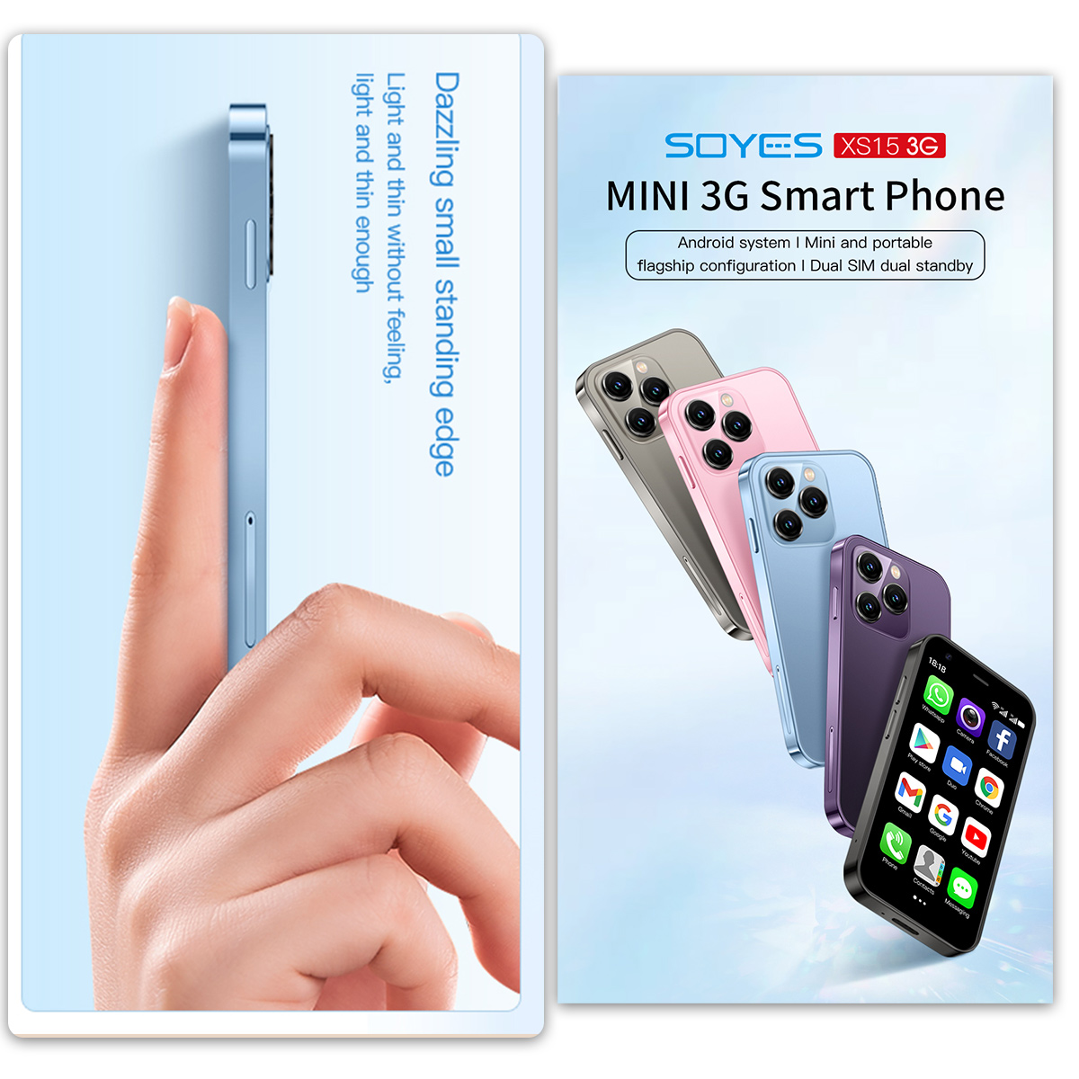 SOYES XS15 Mini-Smartphone – 3,0 Zoll | Dual-SIM | 2+16 GB | Google Play | 3G-Netzwerk | Ultra tragbares Backup-Telefon für Kinder