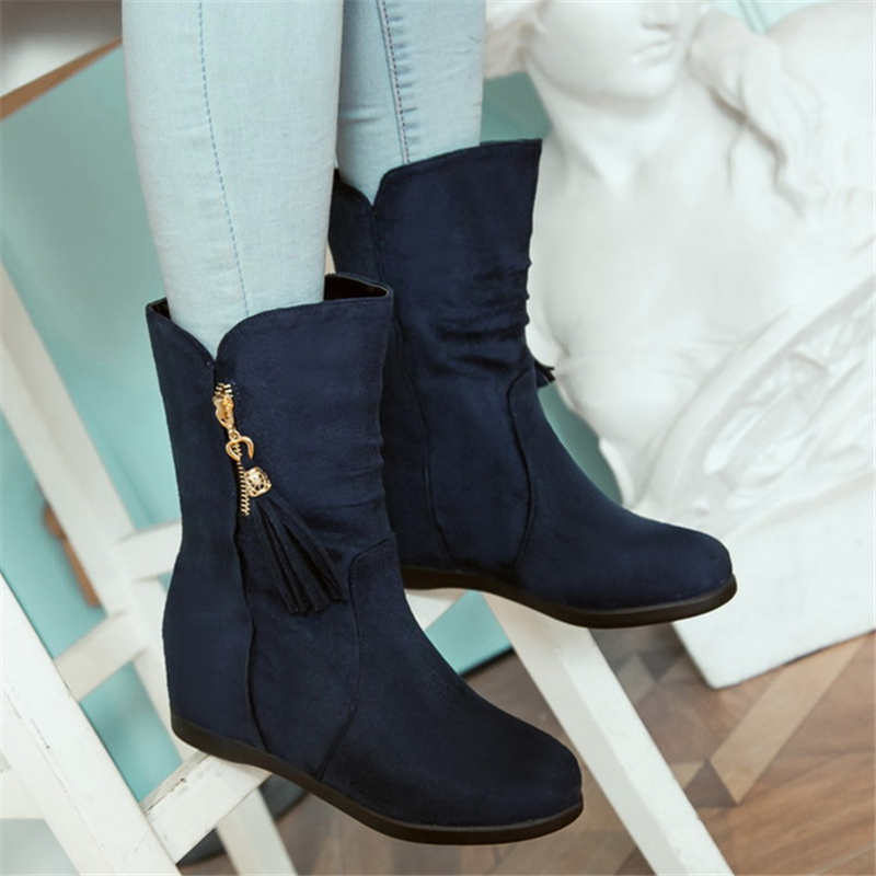 Odetina Vrouwen Faux Suede Zip Up Pull On Winter Enkellaars Dames Retro Verborgen Mid Hak Geplooide Ronde Neus slouch Laarzen: Blauw / 5.5