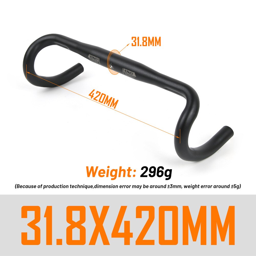 UNO CR12 Aluminium Alloy Road Bicycle Handlebar Matte Bar Red/White Logo 25.4/31.8*380/400/420/440mm Bike Parts: 31.8-420 Black