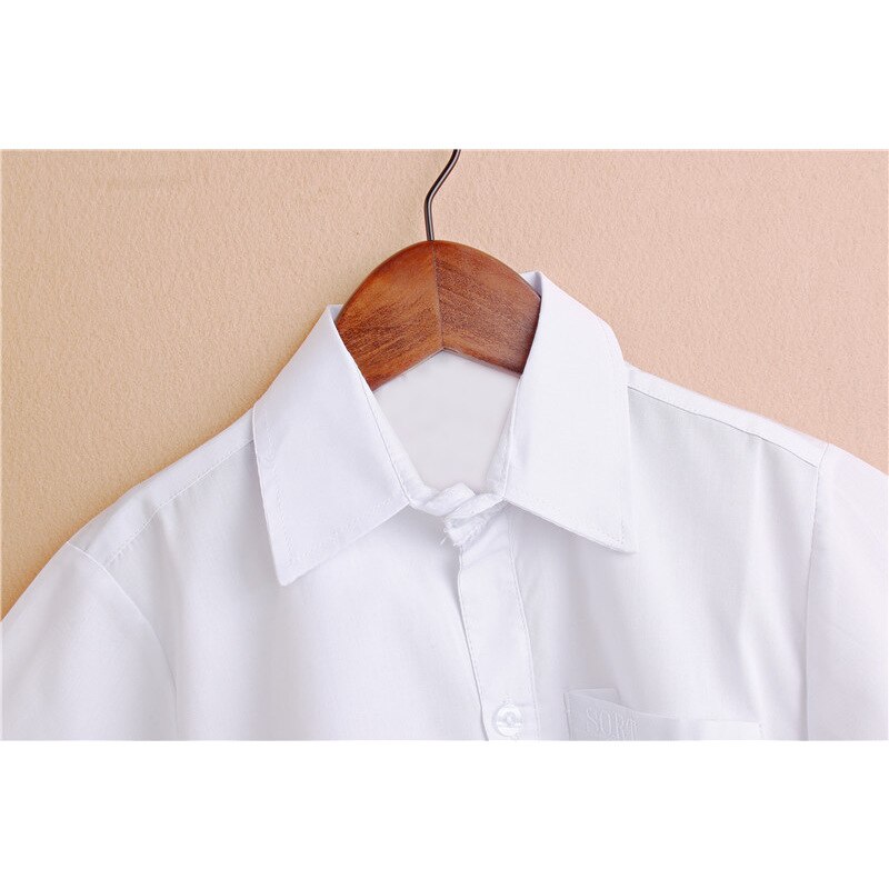 Chemise blanche en coton pour garçons et adolescents, haut droit à col rabattu, vêtements pour enfants