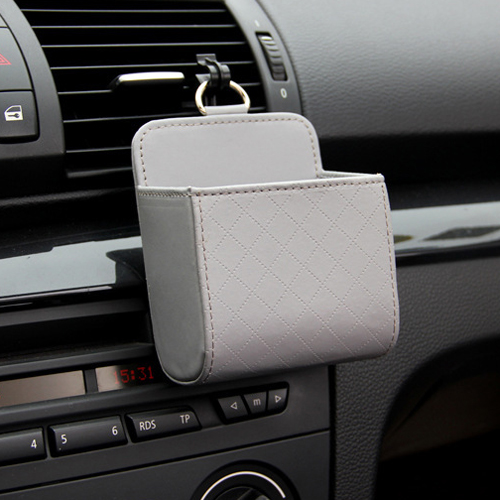 PU leather car socket vents trash can car phone seat bag storage bag for Kia Rio K2 K3 K5 K4 Cerato,Soul,Forte,Sportage R,SORENT: Gray