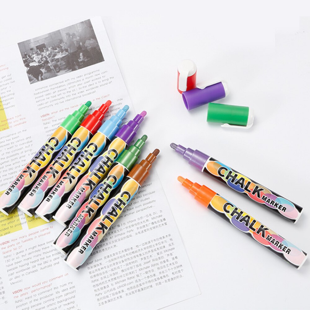 10Pcs Liquid Chalk Marker 6mm Pen Tip Erasable Comfortable Pen for Glass Blackboard Fluorescent Panel Stationery Office Supplies