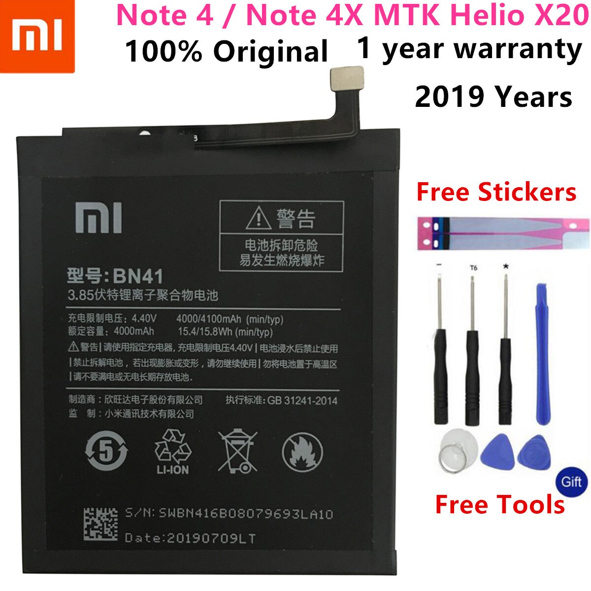 100% Original Xiao Mi Real 4100mAh BN41 Battery For Xiaomi Redmi Note 4 MTK Helio X20 / Note 4X Pro MTK Helio X20 + Tool