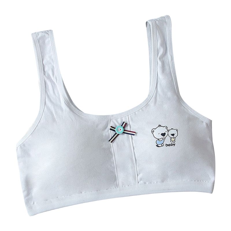 Klv tienermeisje gestreepte knoop strik sport training bh brede band ondergoed schattige beren print bralette draadloos vest 8-16t: Wit