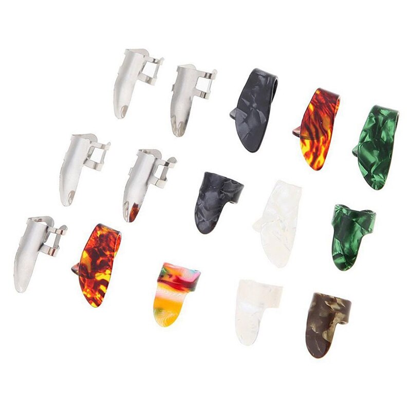 15 st/set celluloid metall finger tumme gitarr plektrar plektrum 5 tum  + 10 finger med fodral lock för akustisk elbas gui
