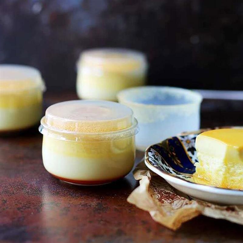 50 juegos de pudín para hornear, taza de alta temperatura, vaso de pudín japonés resistente con tapa (transparente)