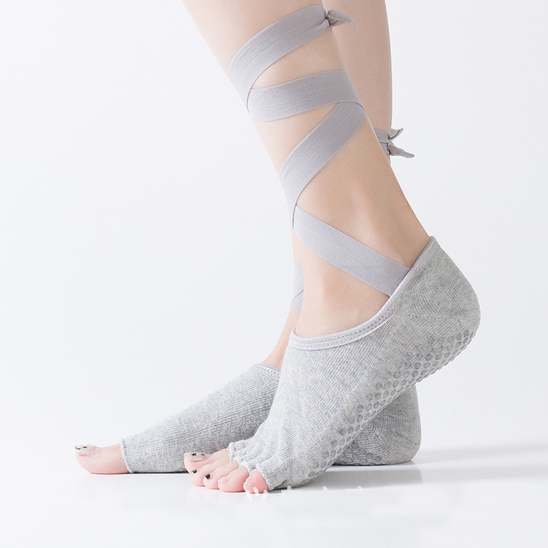 #39 öppna femtåiga yogastrumpor med bandage, snörning, andningsbara, halkfria, pilates, barre-dans, gym, fitness, sportstrumpor med grepp