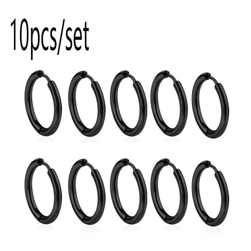 Pendientes de aro pequeños minimalistas de acero inoxidable 316L para mujer y hombre, aretes redondos clásicos, joyería para Piercing en la oreja, 10/20 piezas: Blanco / Chapado en rodio