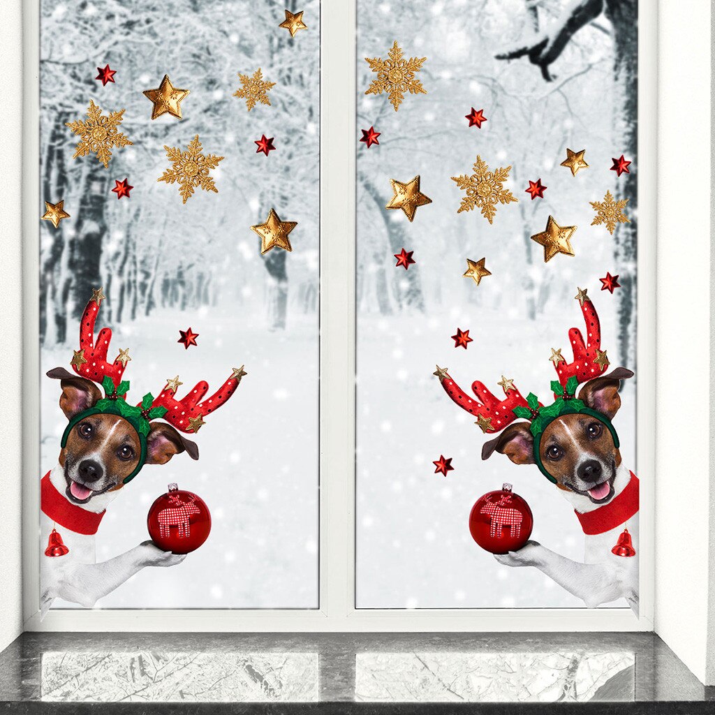 Christmas decoration self-adhesive-free window sticker glass electrostatic stickers Year Flakes shop wall sticker: C