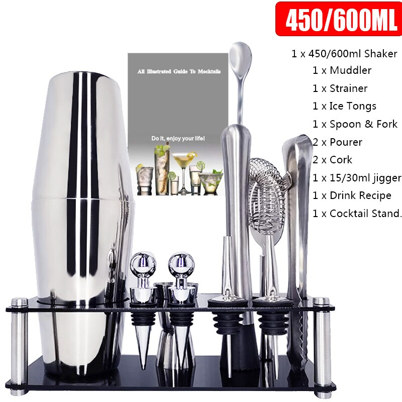 Juego de mezclador de vino tinto de acero inoxidable, 12 unidades, 750/600ml, mezclador de vino, cócteles, coctelera, bebidas de Bar, barman: 12Pcs 450600MLRack