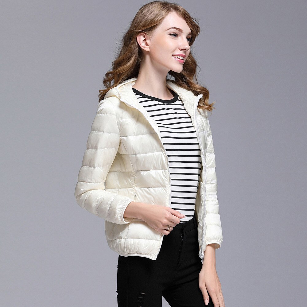 Winter Coat Women Ultra Light Down Jacket White Duck Down Hooded Jackets Parka Casual Female Long Sleeve Solid Outwear Coat: White / XL