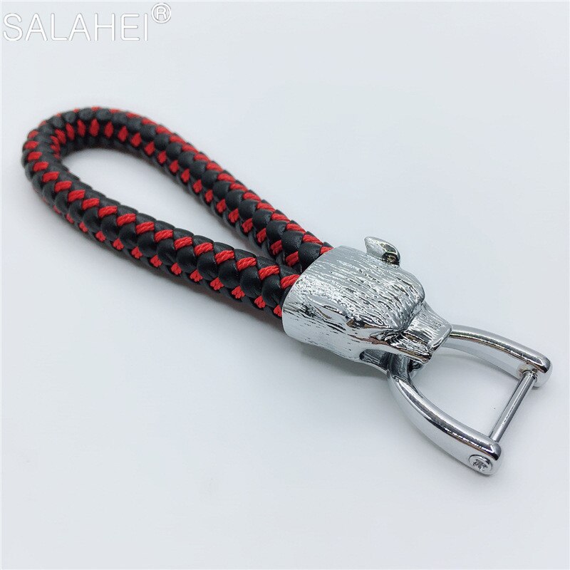 Animal Eagle Head Keychain Horsebuckle Leopard Head Metal Key Chain Luxury Car Keyring Hand Woven Jewelry: A-black red